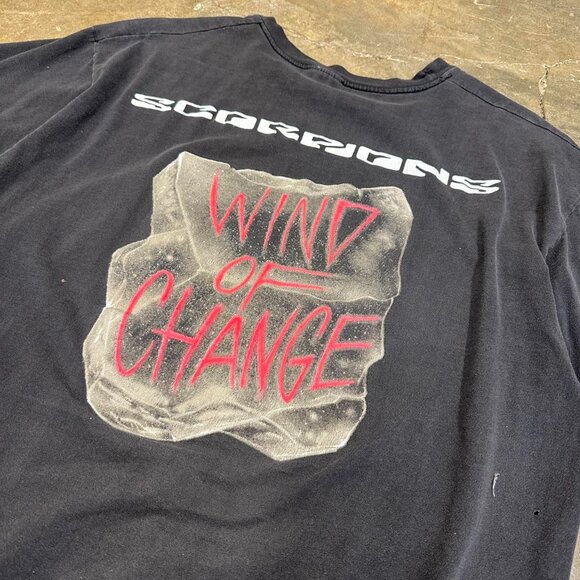 Vintage Scorpions Wind Of Change Band Tee‎ Shirt Large  Faded and Distressed - Picture 5 of 5